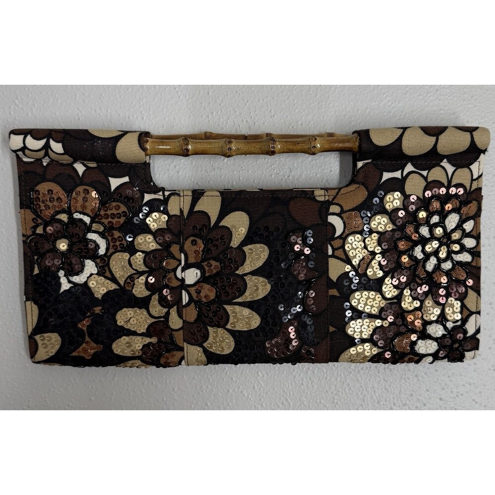 The Limited Y2K Sequin Floral Clutch Bamboo Handle Mod Chic Boho Indie Purse